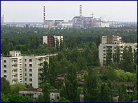View on Chernobyl NPP from Pripyat city