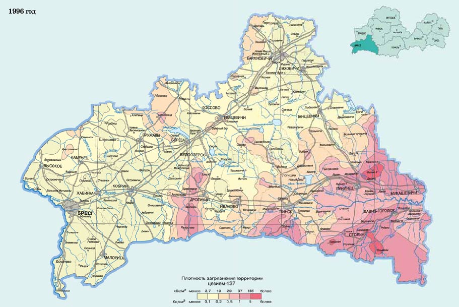 Карта заражения Брестской области в 1996 году Карта Белорусии