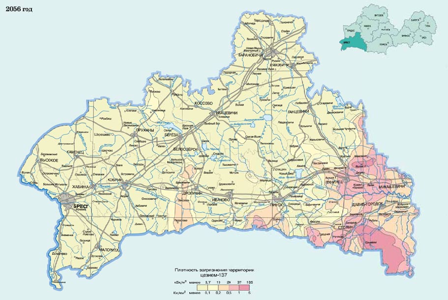 Карта загрязнения Брестской области Карта загрязнения Белорусии