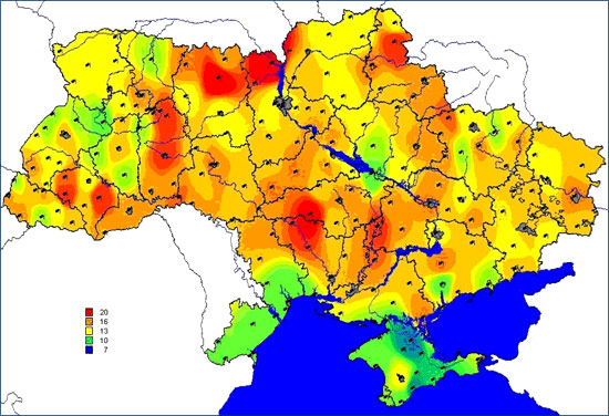 Карта максимальных значений мощности экспозиционной дозы Карта максимальных значений мощности экспозиционной дозы