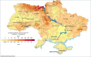 Карта загрязнения Украины цезием  2006 год Загрязнение Украины цезием  2006 Карта