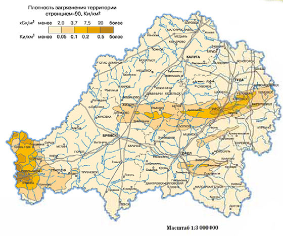 Карта загрязнения России стронцием-90 карта россии
