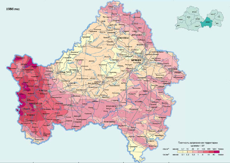 Карта загрязнения Брянской области Карта загрязнения Брянской области
