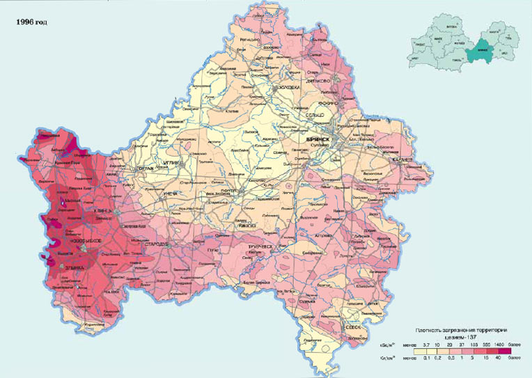 Карта загрязнения территории Брянской области Карта загрязнения территории Брянской